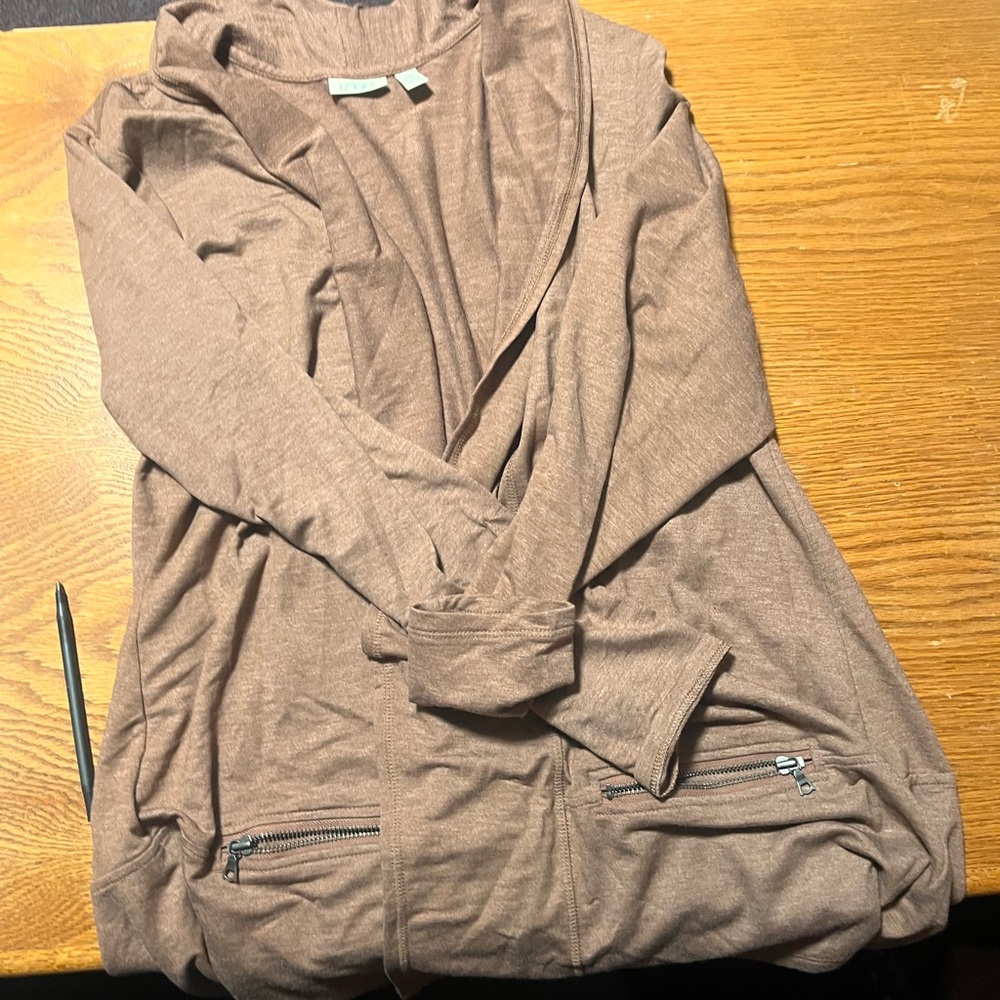 Slinky Brand Brown Cardigan with Draped Open Front